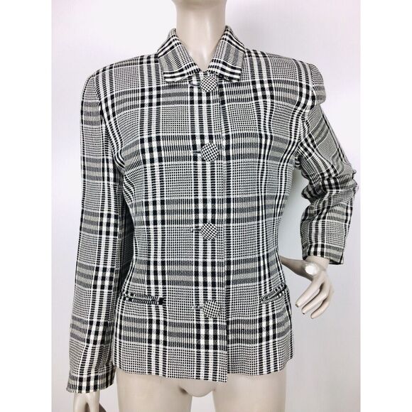 VTG Houndstooth Monochrome Plaid Button-Down Business Jacket Paul Stanley Size 6 - Picture 7 of 10